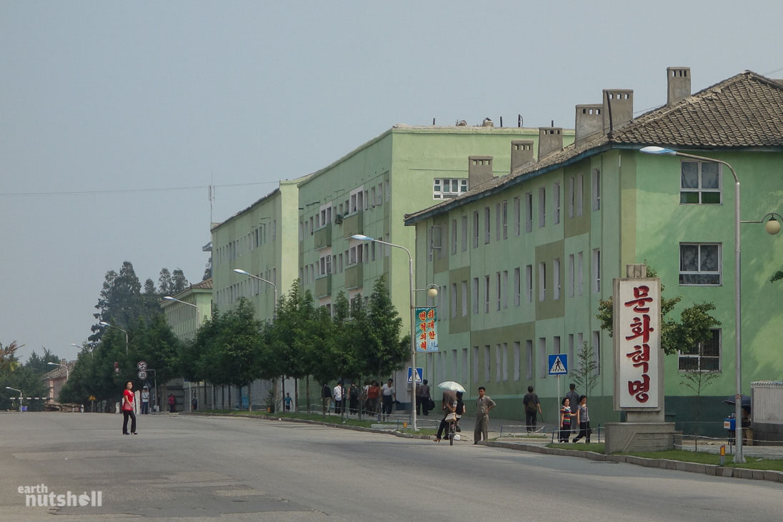  An average street in Haeju. The sign says “The Cultural Revolution.”