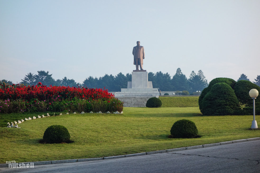 A monument of President Kim Il-Sung on Janam Hill in Kaesong. This is the best vantage point of the city, with a magnificent view of Kaesong’s old town filled with preserved traditional-style housing.