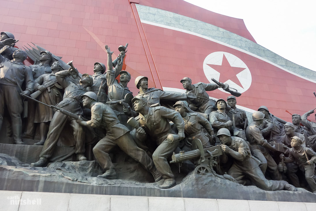 A 50m-long monument on Mansu Hill in Pyongyang depicting the Anti-Japanese Revolutionary Struggle. Men, women and children; soldiers, intellectuals or farmers – everyone fought for the successful liberation of Korea from the Japanese. The scale of this monument is truly massive, each figure is on average 5 metres high.