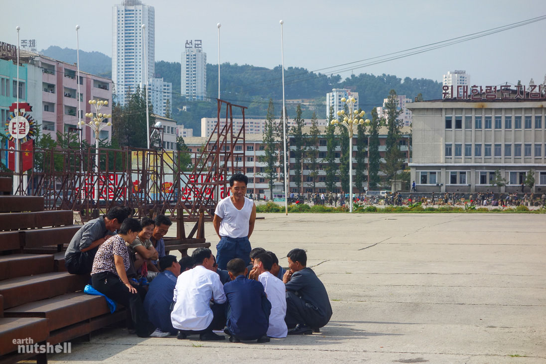 Locals chatting on the docks in the port city (and naval base) of Wonsan. Directly behind me sits the out of service ship, Mangyongbong-92. This vessel once provided ferry transport to Japan until North Korea admitted to abducting Japanese citizens. The ferry route was then permanent discontinued after North Korea fired missiles into Japanese waters.