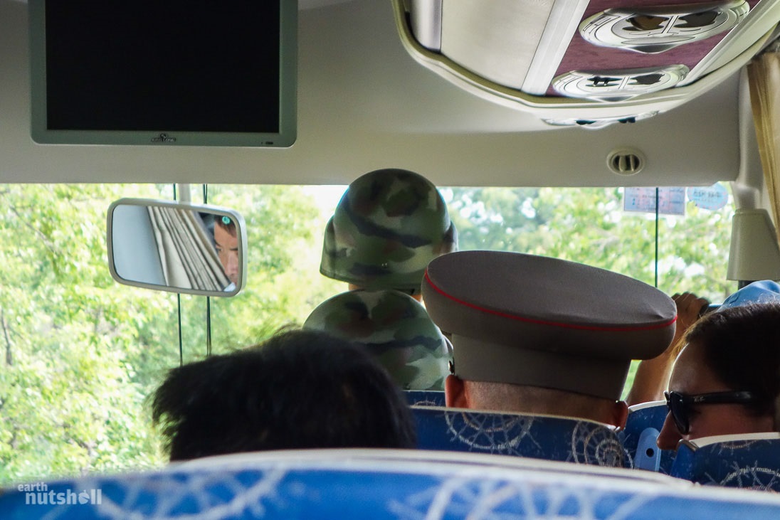 Soldiers from the Korean People’s Army accompanied us on the brisk drive into the DMZ between tank traps and an active minefield. This was to reach the Joint Security Area (JSA) and the Demarcation Line (political border) itself. I wrote a virtual-tour of my visit to the DMZ here.