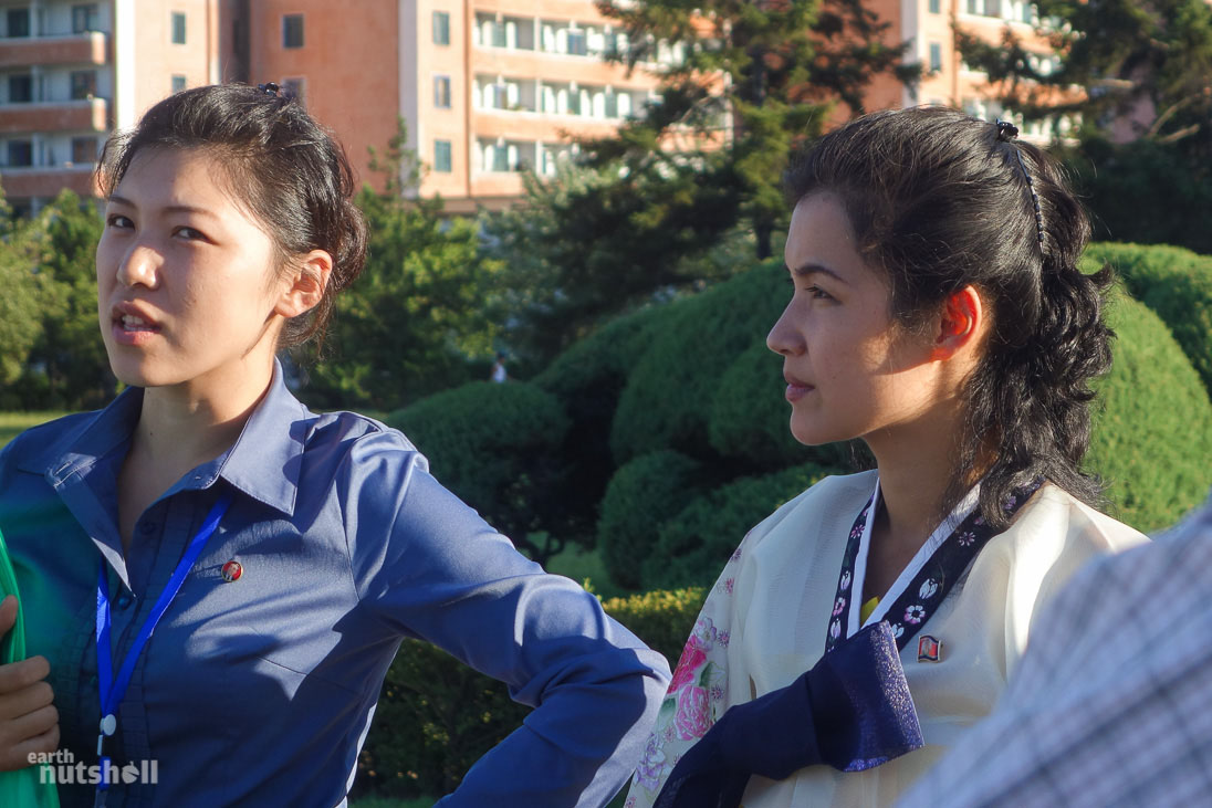 On a private tour to North Korea, you’ll be assigned two tour guides and a driver. You’ll be greeted by another local guide at most major attractions who will be a walking encyclopedia on the site. Here is my female guide (left) translating for the local guide (right) at the Monument to the Korean Workers Party. Seemingly all female guides are incredibly beautiful. I don’t believe this to be a coincidence.