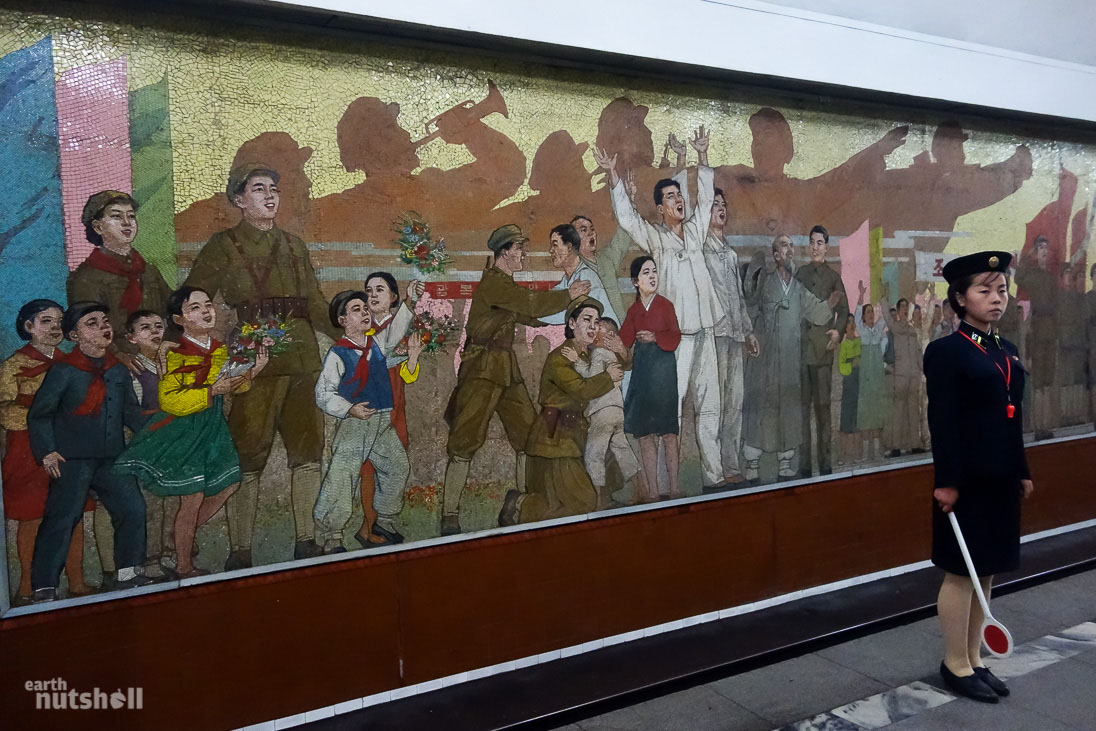 A conductor in the Pyongyang Metro. Contradictory to what rumours have long suggested, the people in the metro system are not actors. North Korea opened up both lines and all stops to tourists in 2014. I was part of the first group of foreigners to visit every station. It’s a hive of activity and a crucial service to Pyongyang. The Pyongyang Metro is essentially a North Korean ideological museum, here is an in-depth photo essay I did to give you a look.