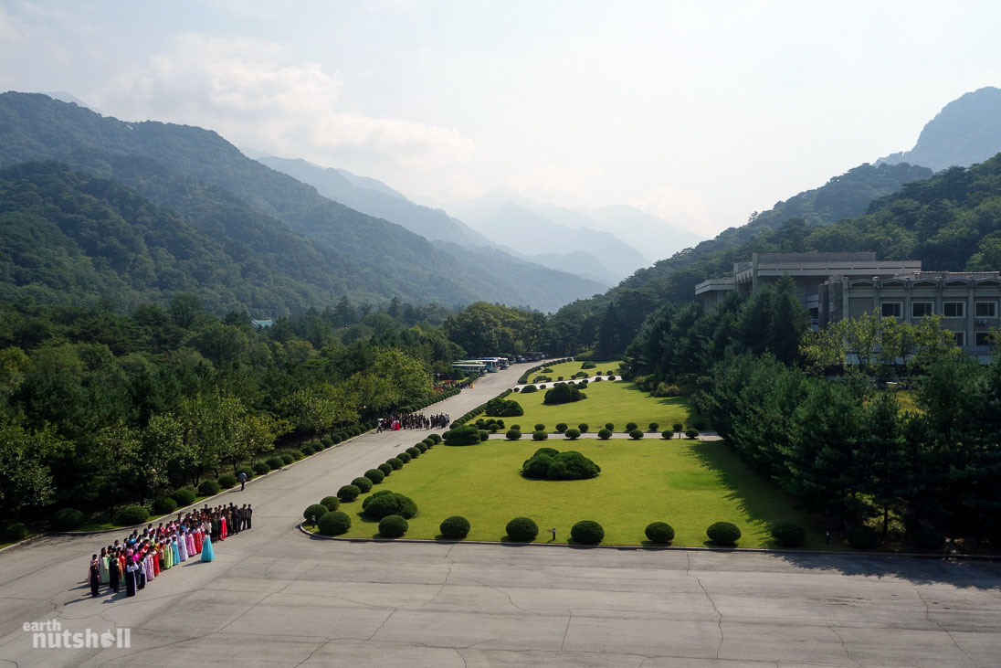 These are the gardens preceding the International Friendship Exhibition at Mt. Myohyang (Myohyangsan), a 2.5-hour drive from Pyongyang. A visit is a formal occasion and locals will arrive by the bus load to catch a glimpse of the Great Leader’s well-earned treasures, proof of international endearment.