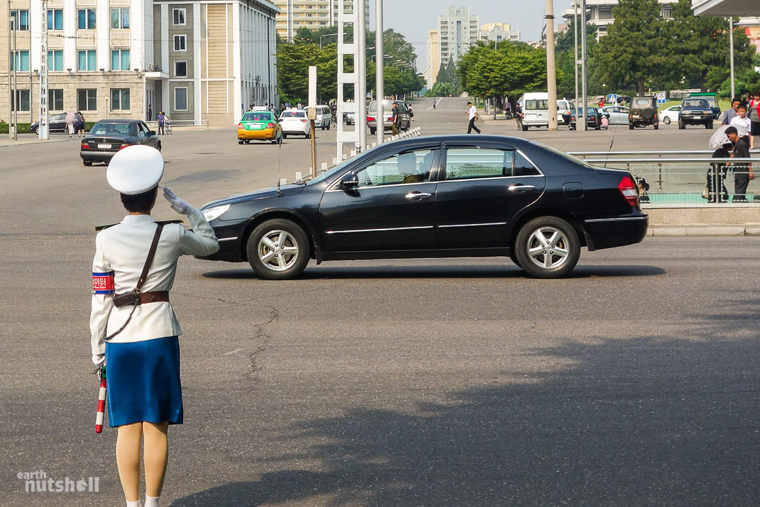 Smartly-dressed traffic ladies are iconic in North Korea and their profession is highly respected. Their movements are definitive and militaristic and they hold authority over the road like a traffic light. Traffic ladies will salute those vehicles driven by Worker’s Party of Korea delegates, indicated by their number plates.