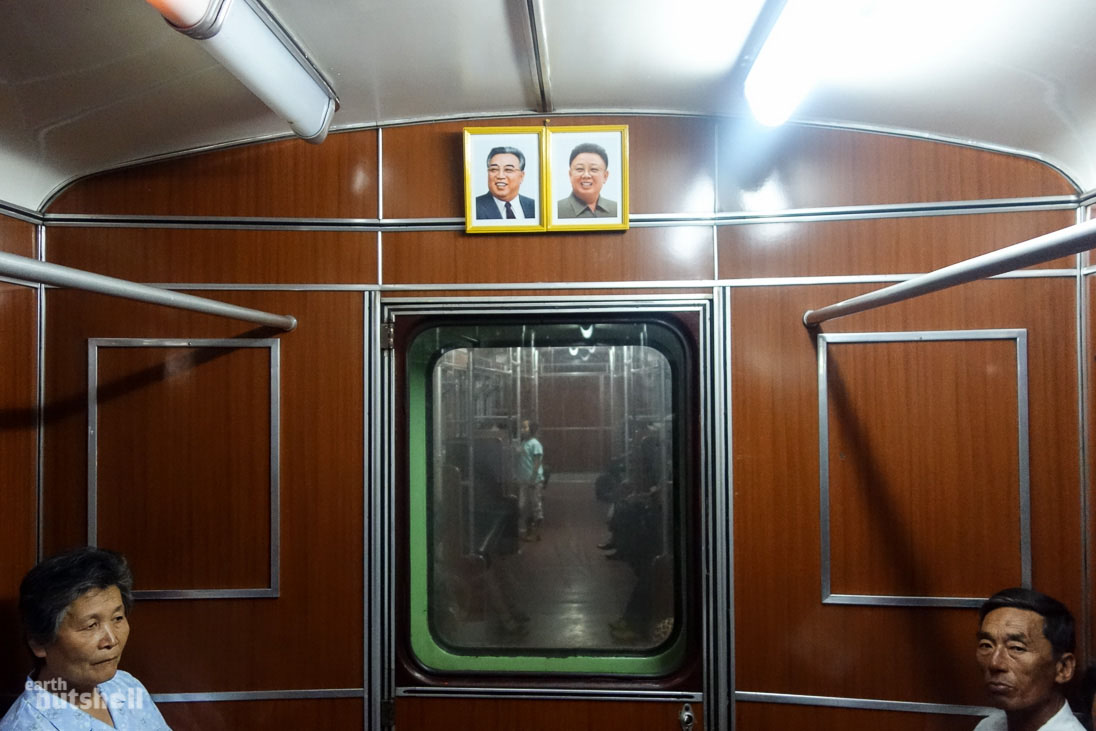 The portraits of President Kim Il-Sung and General Kim Jong-Il are even inside each train carriage. The Pyongyang Metro is flooded with propaganda; downtime spent transiting is an excellent opportunity for ideological impression.