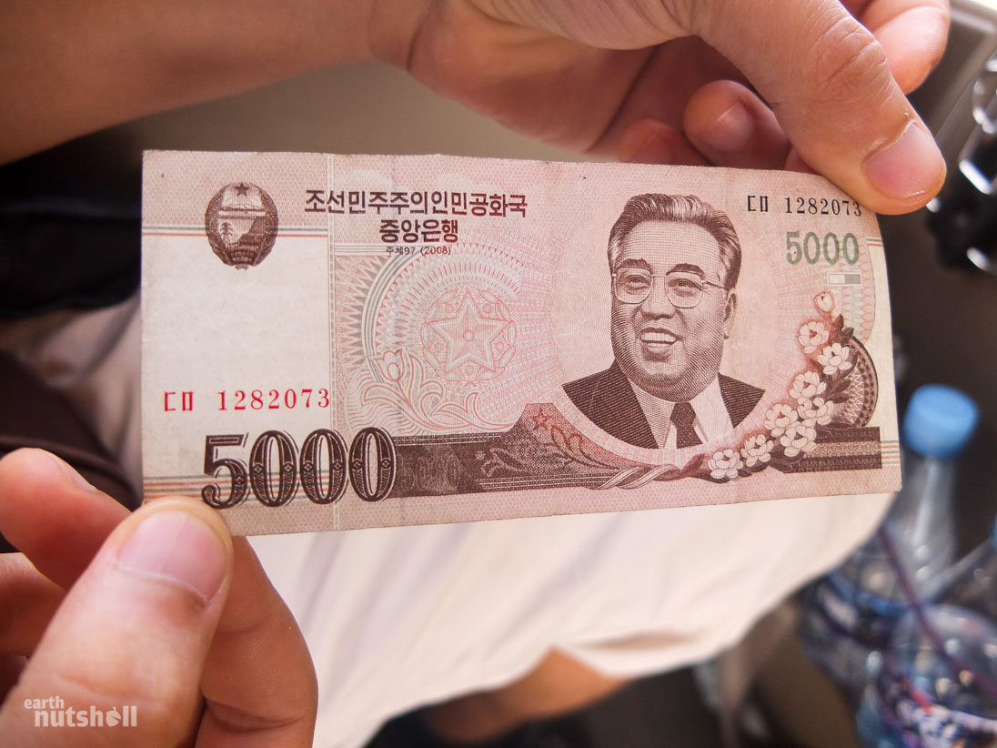  It’s illegal for tourists to handle or obtain local North Korean Won. To pay, you must use either USD, Euro or Chinese RMB. Lower denominations are highly recommended, as correct change is rarely given. I received a Sprite, chewing gum and a North Korean flag postage stamp as change during this visit and sometimes got no change at all.