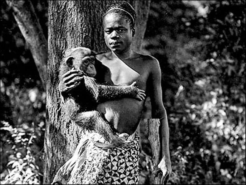A Congolese pygmy named Ota Benga was on display at the Bronx Zoo in New York City in 1906. He was forced to carry around chimpanzees and other apes.
